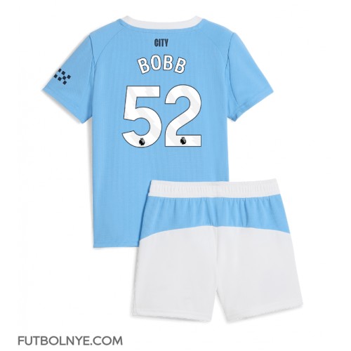 Camiseta Manchester City Oscar Bobb #52 Primera Equipación para niños 2025-26 manga corta (+ pantalones cortos)